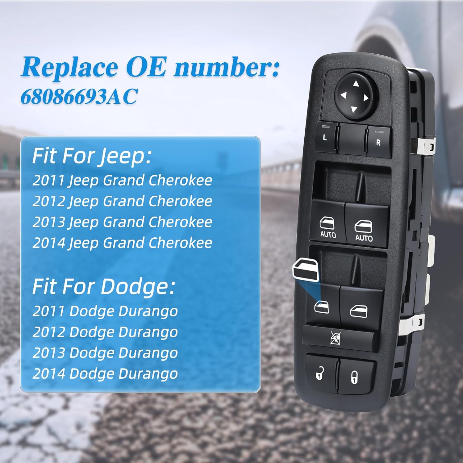 Master Window Switch | Front Left Driver Side Power | 11 Pins | Compatible with 2011–2013 Dodge Durango, 2011-2013 Jeep Grand Cherokee | Replace OE 68086693AC | Window Buttons