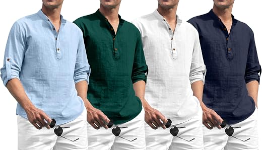 Zombom Combo of Men's Solid Cotton Polyester Blend Full Sleeve Mandarin/Chinese Collor Straight Kurta Shirt (Pack of 4)
