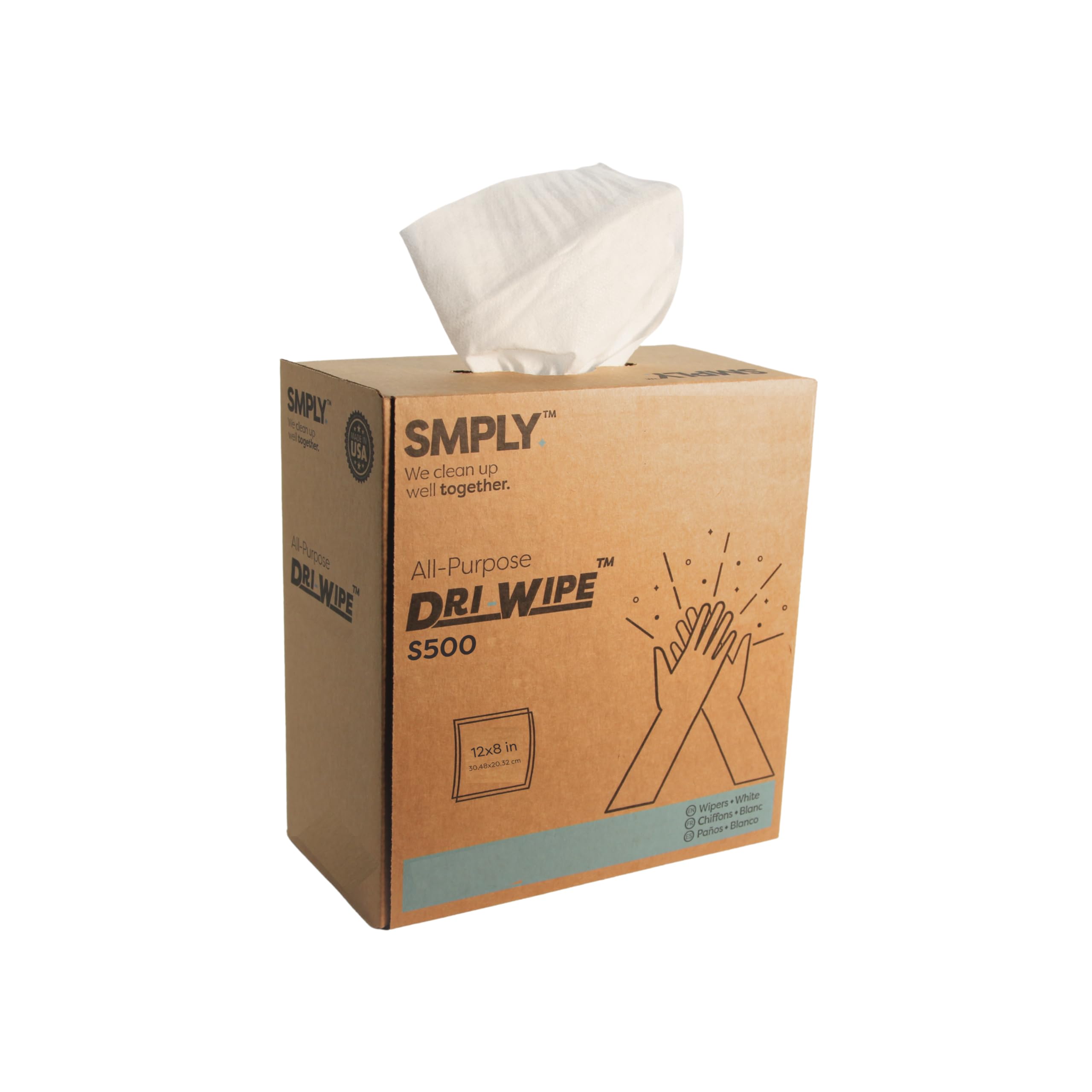 SMPLY. S500 Dri-Wipe | 176 toallitas por caja, paquete de 10 cajas | Limpiaparabrisas duraderos y reutilizables para hospitales, escuelas, servicio de alimentos, automóviles y más.