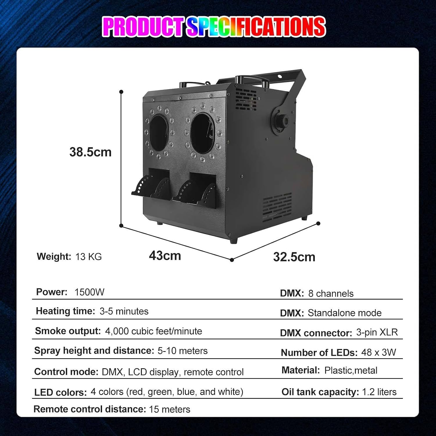 Stage Bubble Smoke Machine, 10,000+ Bubbles/min, 4,000 cu ft/min Smoke Output, RGBW LED, 3-Min Preheat, 50ft Remote, Dual 1.2L Tanks, DMX-512, 4300+ sq ft Coverage Two-Hole