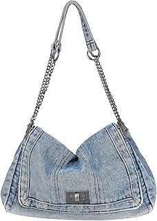 Eiyye Denim Purse for Women Vintage Jean Crossbody Purse with Chain Strap & Turn-Lock Flap Casual Hobo Style