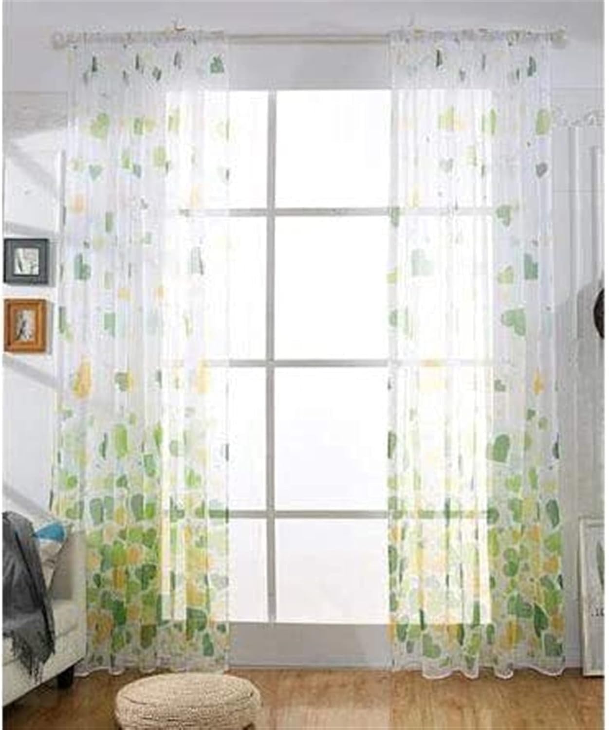 Printed Sheer Curtains, with Love Voile Rod Pocket Curtain for Living Room Bedroom Balcony Valance Modern Drapes 1 Pc (Color : Green, Size : W100*H200cm)