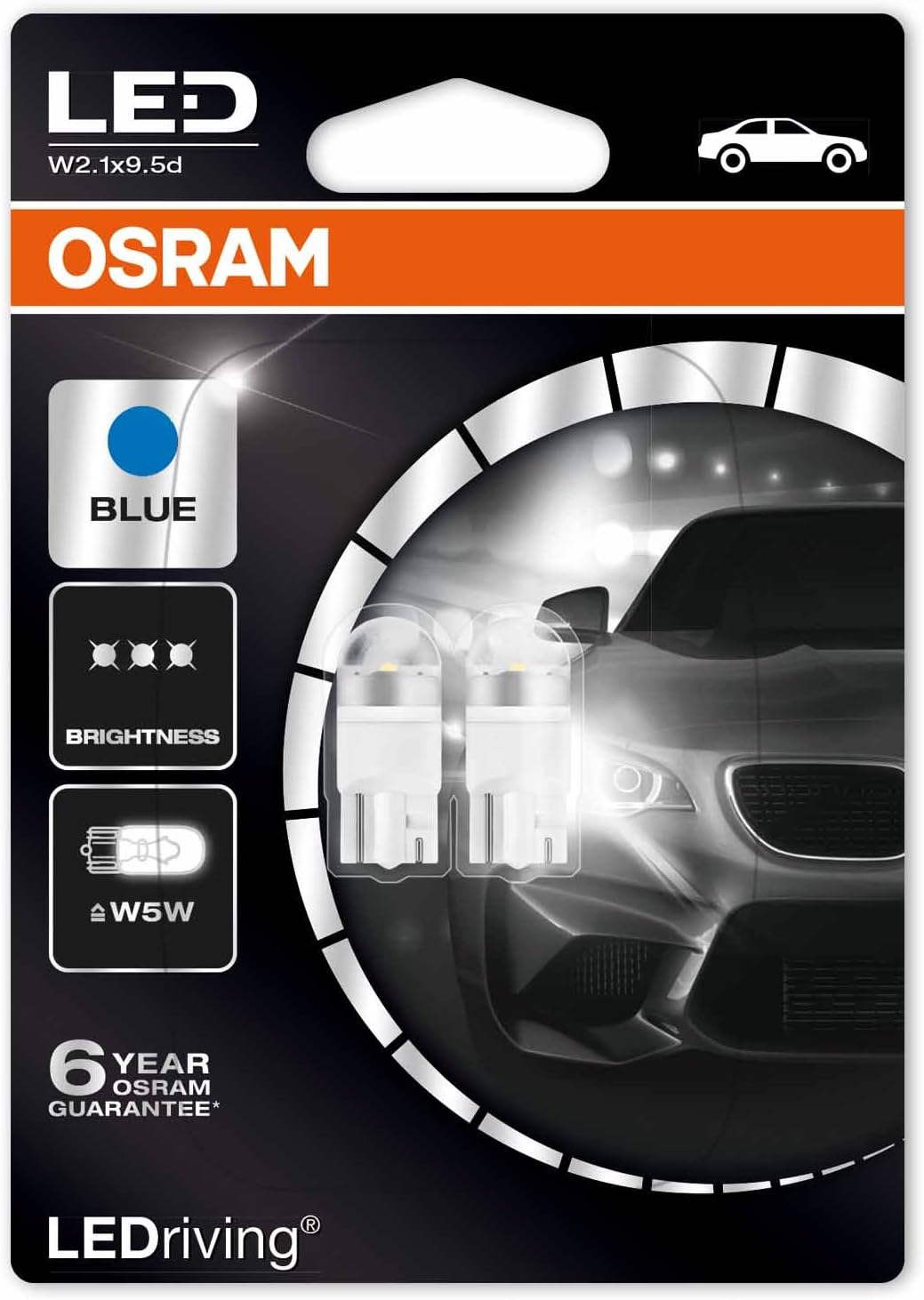 OSRAM LED Premium Retrofit W2.1x9.5d, W5W, interior lights, 2850BL-02B, Ice Blue, 12V, double blister (Pack of 2)