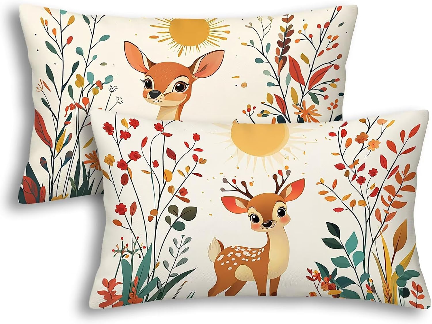 Throw Pillow Covers 12x20 Pack of 2 Deer Pillow Covers for Couch Bed Soft Anime Decorative Velvet Cushion Cases with Zipper Double-Sided Pillowcases for Sofa Couch Bed Chair Farmhouse Home Decor -7583