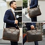 Genuine Leather Briefcase for Men 17 Inch Laptop Crossbody Shoulder Messenger Office Bag Brown Vintage Attache Case Handbag for Business Travel Work Lawyer - Large