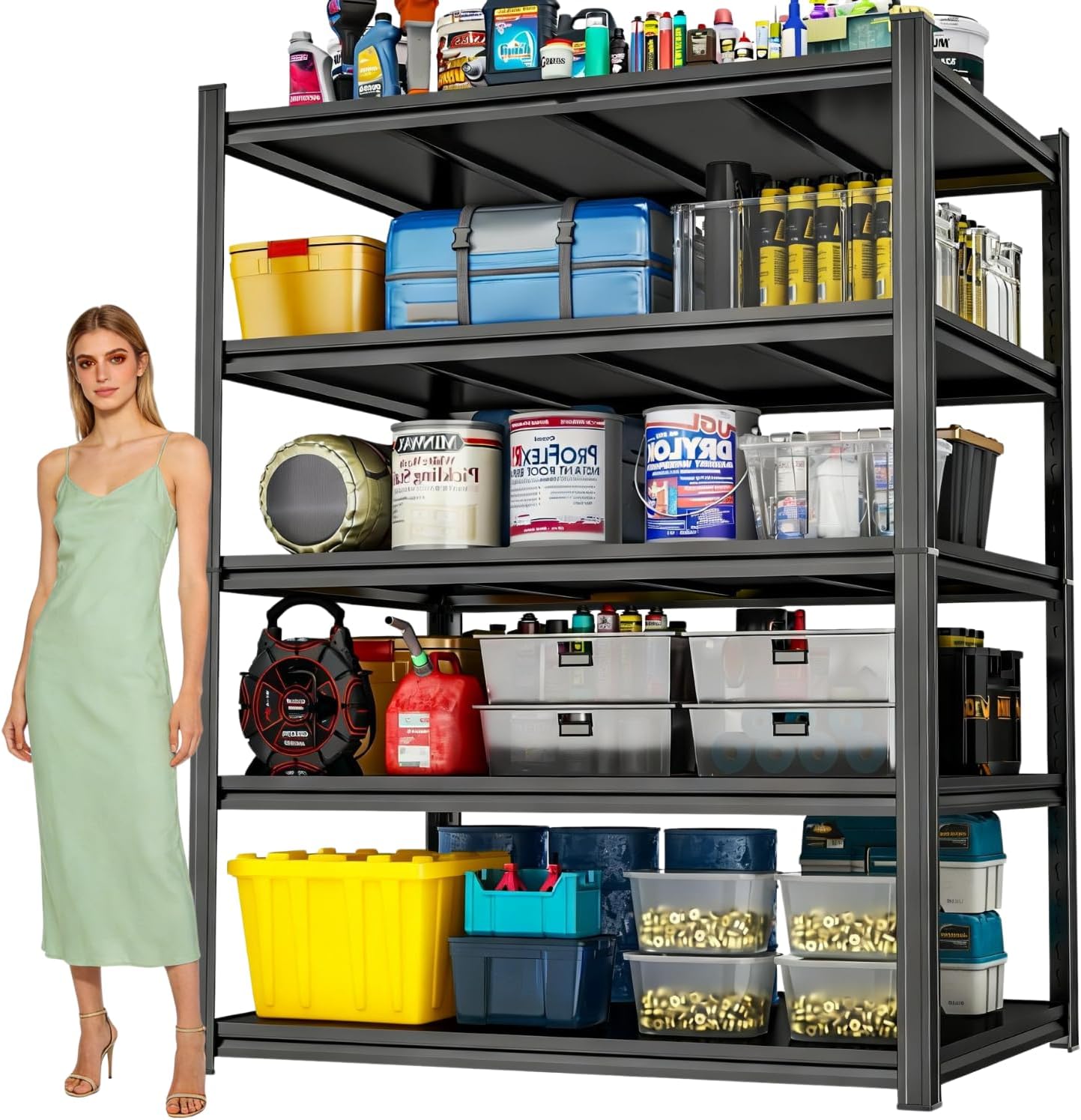 78''H Garage Shelving, 2500LBS Heavy Duty Metal Garage Shelving Units, 35''W Storage Shelves, 5 Tier Adjustable Utility Rack Shelf for Garage, Warehouses, Commercial, Basement, Pantry,Black