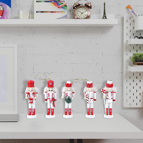 Miniatura 6 de GALPADA 5 piezas de decoración de cascanueces Navideñas para Exteriores, adornos Navideños para exteriores, decoración de marionetas de madera