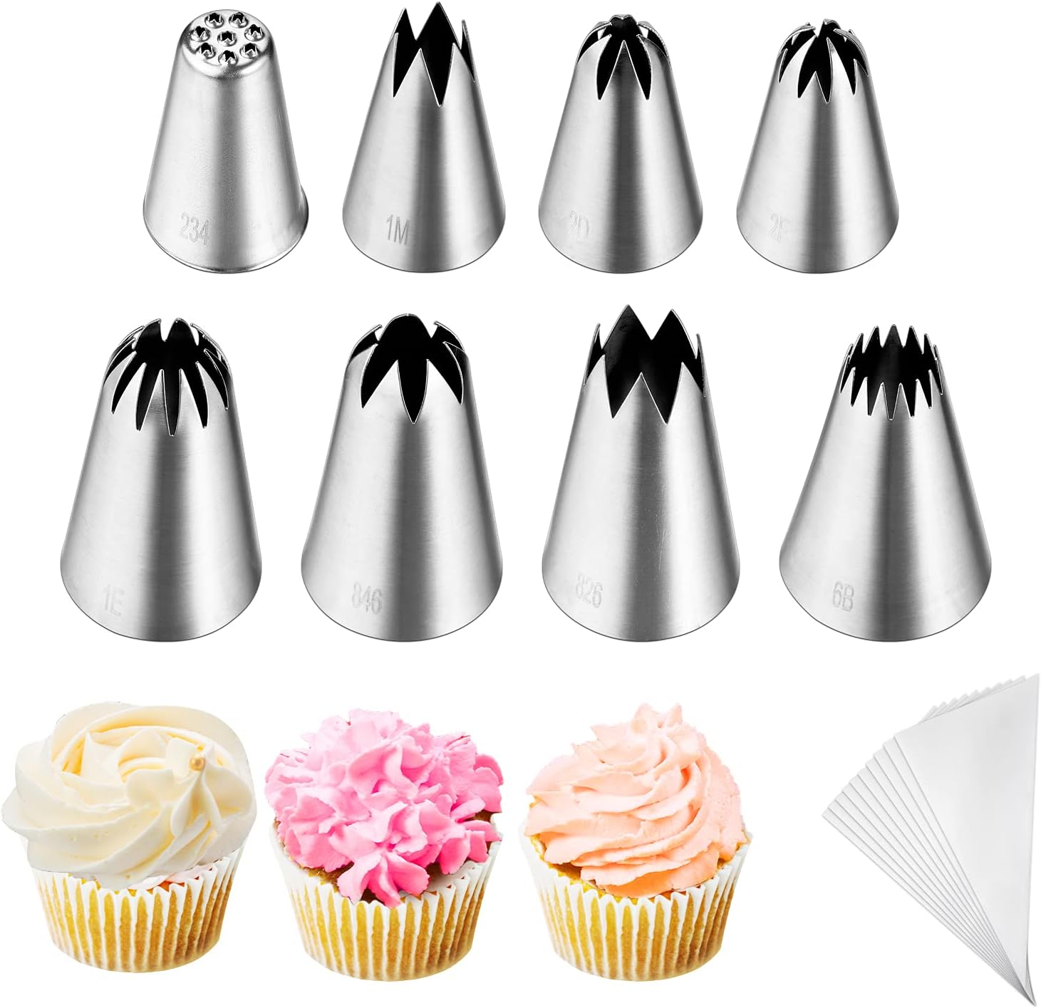 Kasmoire 8Pcs Large Piping Tips Set,Stainless Steel Icing Tips with 10