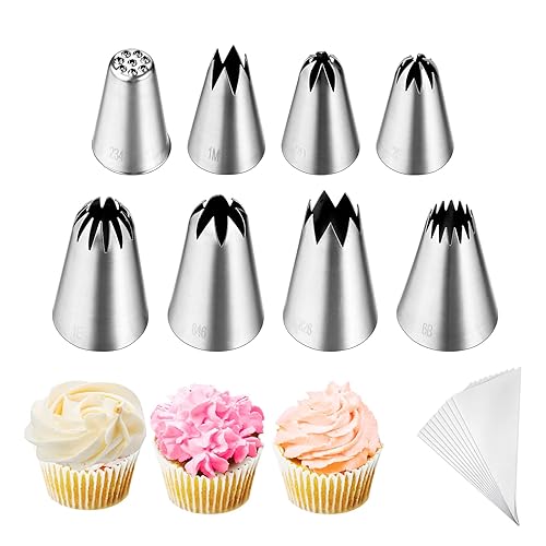 8Pcs Large Piping Tips Set,Stainless Steel Icing Tips with 10