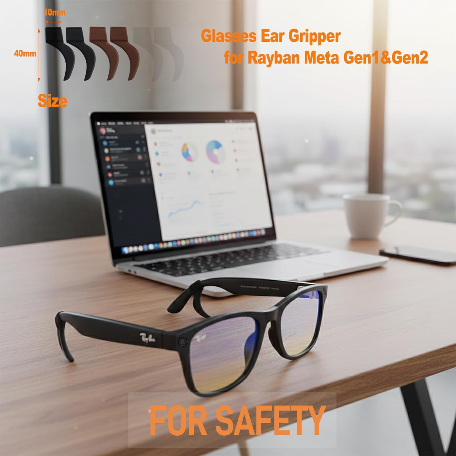 Glasses Grips for Rayban Meta & Thick Temples - Anti-Slip Silicone Eyeglass Grip, Eye Glasses Ear Grippers, Sleeve Retainer, Sunglass Cushions, Holders, Hooks, Accessories - 10 Pairs Black