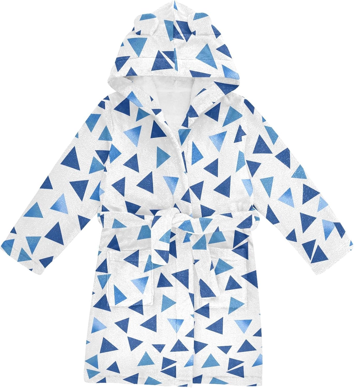 Blue Trian Pattern Toddler Hooded Bathrobe for Boys Girls Soft Plush Bath Towel Robe 2-12 Years