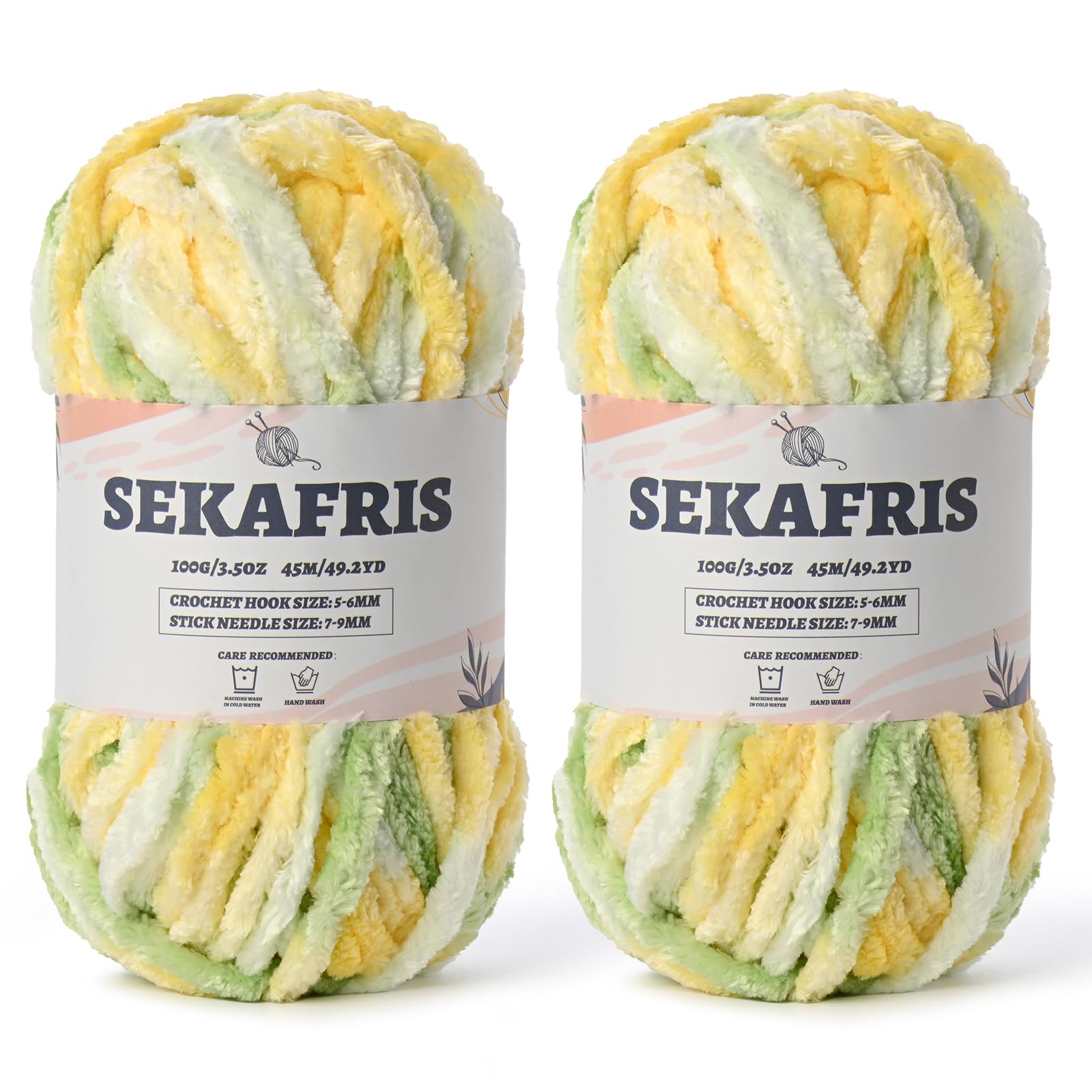 Chenille Velvet Soft Yarn Greenish Yellow 2 Pack