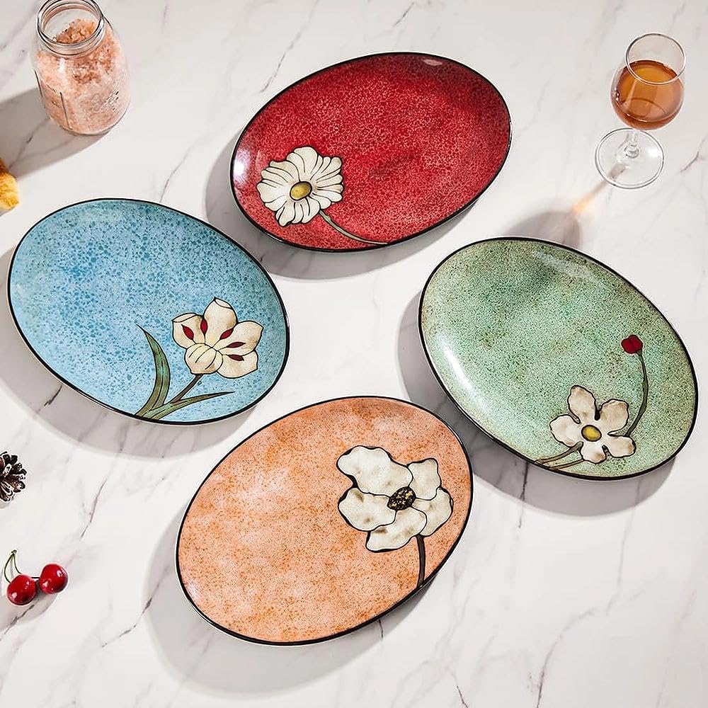 Serving Platter Ceramic,Oval 12.5 Inch Set of 4, Serving Dishes for Entertaining, Suitable for party, food, turkey, fruit,Dishwasher, Microwave, and Oven Safe