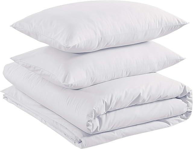 Amazon Basics Cotton Light Duvet Cover Set - 225 x 220 cm / 50 x 80 cm, White