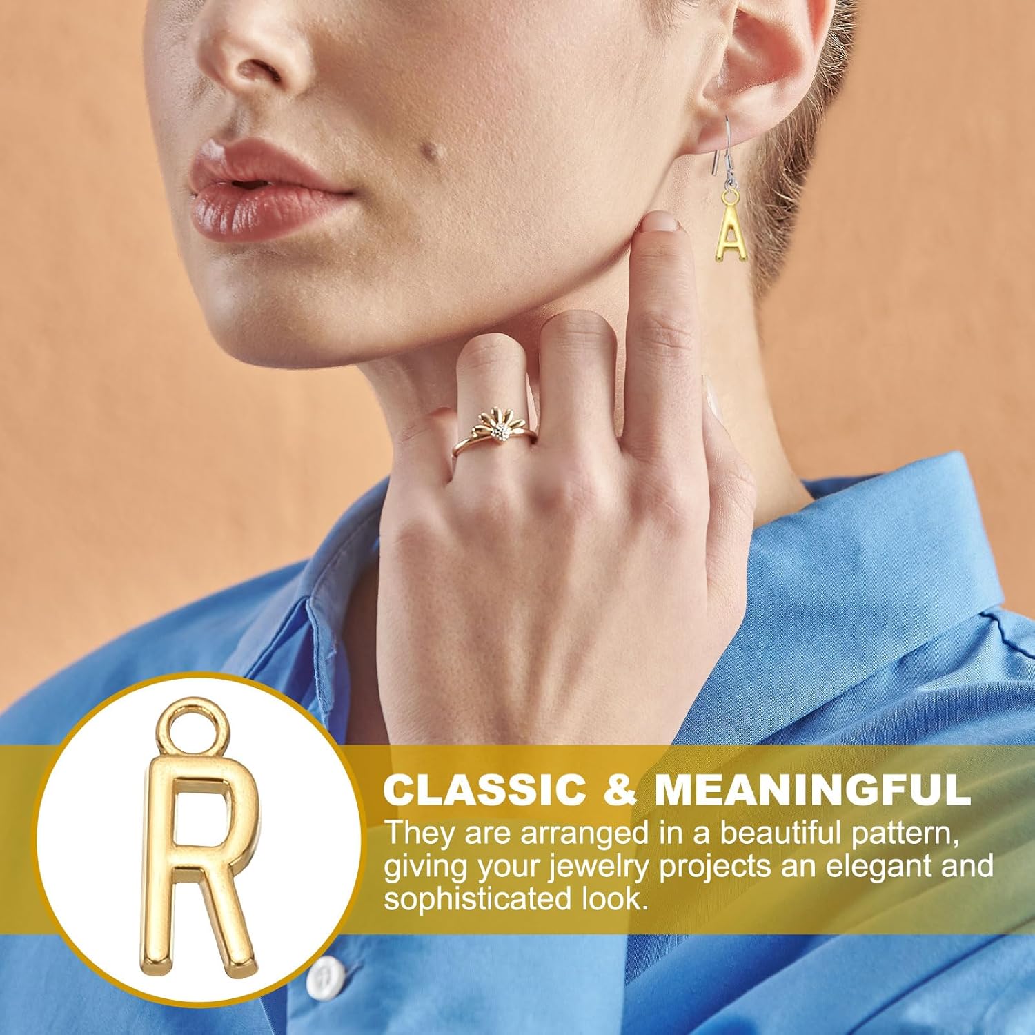 PATIKIL Letter Charm, 100 Pcs Alphabet Charm Initial Pendant Charm Bulk Cute DIY for Jewelry Making Bracelets Earrings Necklace Keychains Crafts, Light Gold, Letter R - Image 5