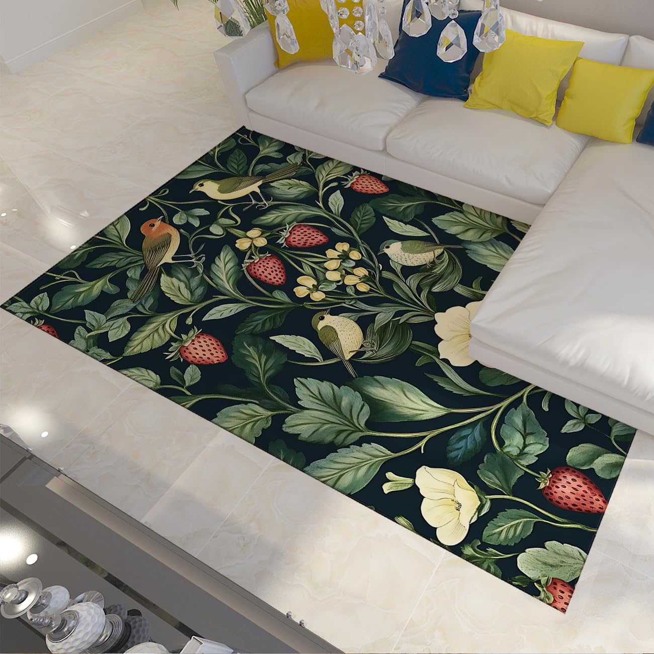 Tapis floral lavable en machine 140x200cm grand tapis entrée moderne