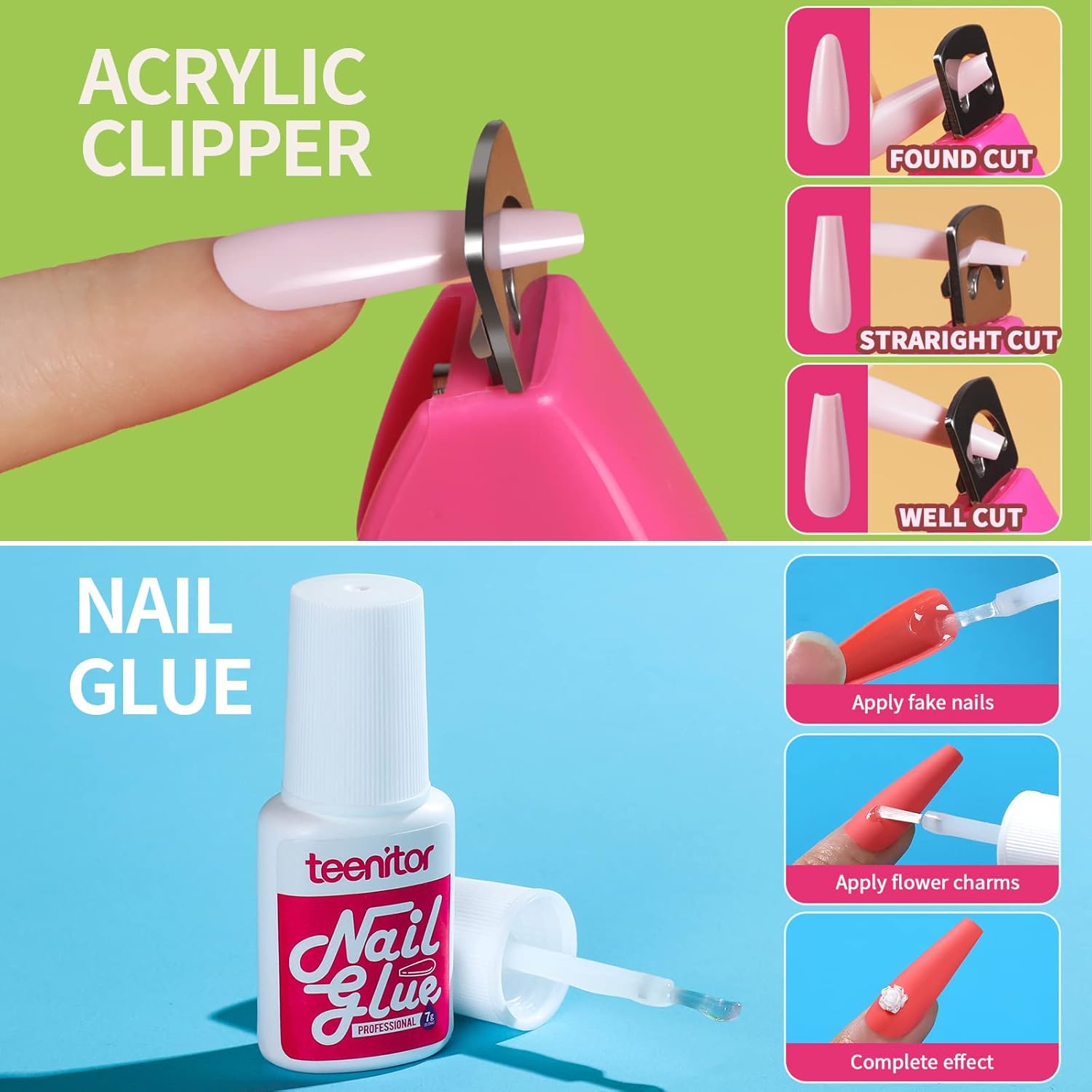 Teenitor Long Press On Nails Kit 24 Color Long Coffin Nail Tips Full Cover. 576pcs Long Coffin Press On Nails Fake Nails. Matte Nails Glue On Nails