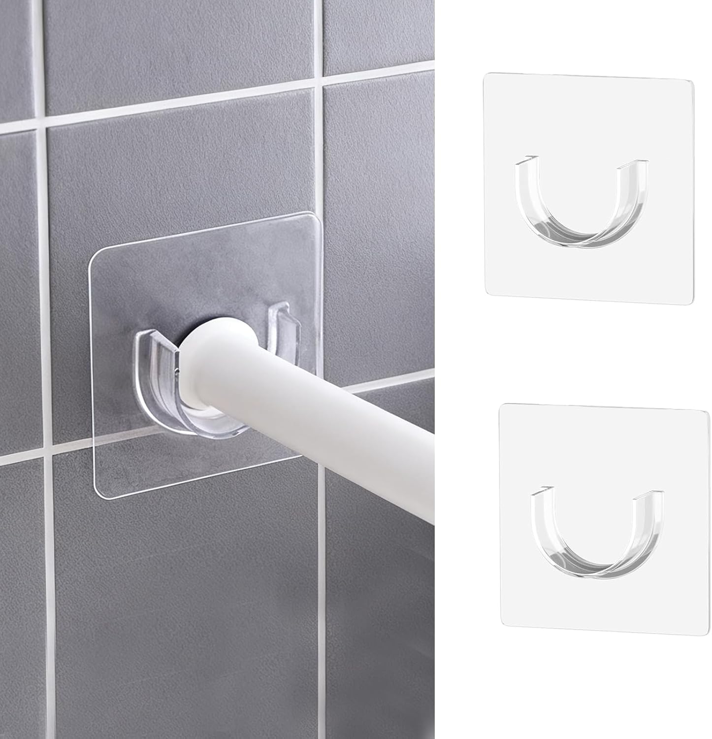 Adjustable No Drill Bracket for Telescopic Rods Curtain Rod Support Only for Window Shower Closet Bathroom Room Divider(2 PCS)