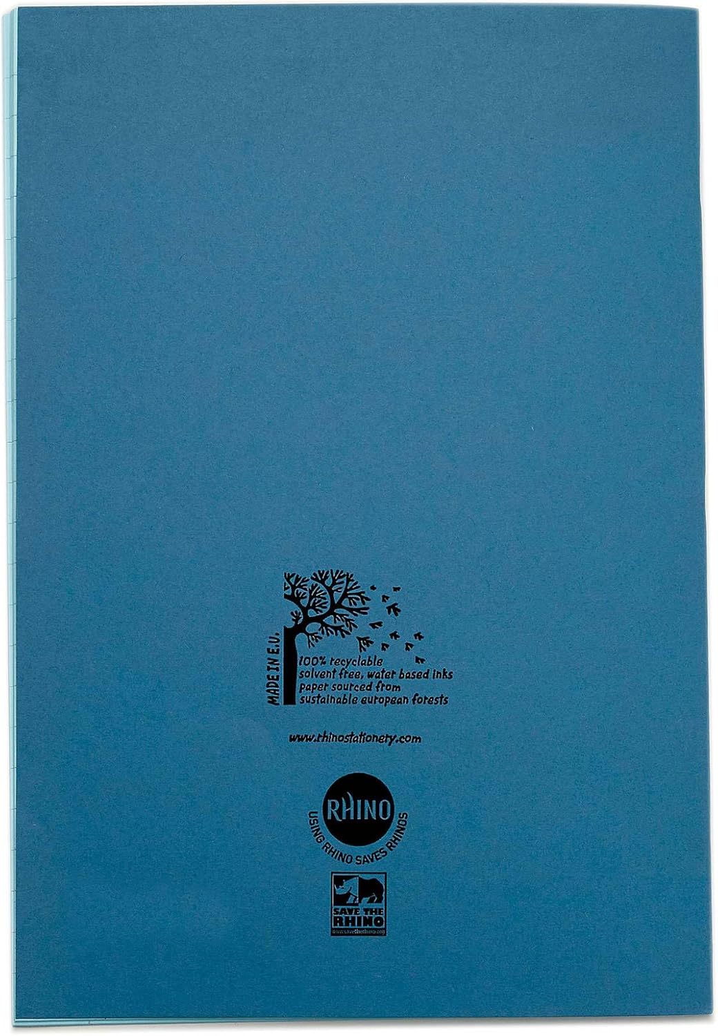 Rhino A4 Tinted Exercise Book, Light Blue Cover with Blue Coloured Paper, 10 Pack, 48 Page / 12mm Lined with Margin Dyslexia & SEN Notebook Aids & Resources