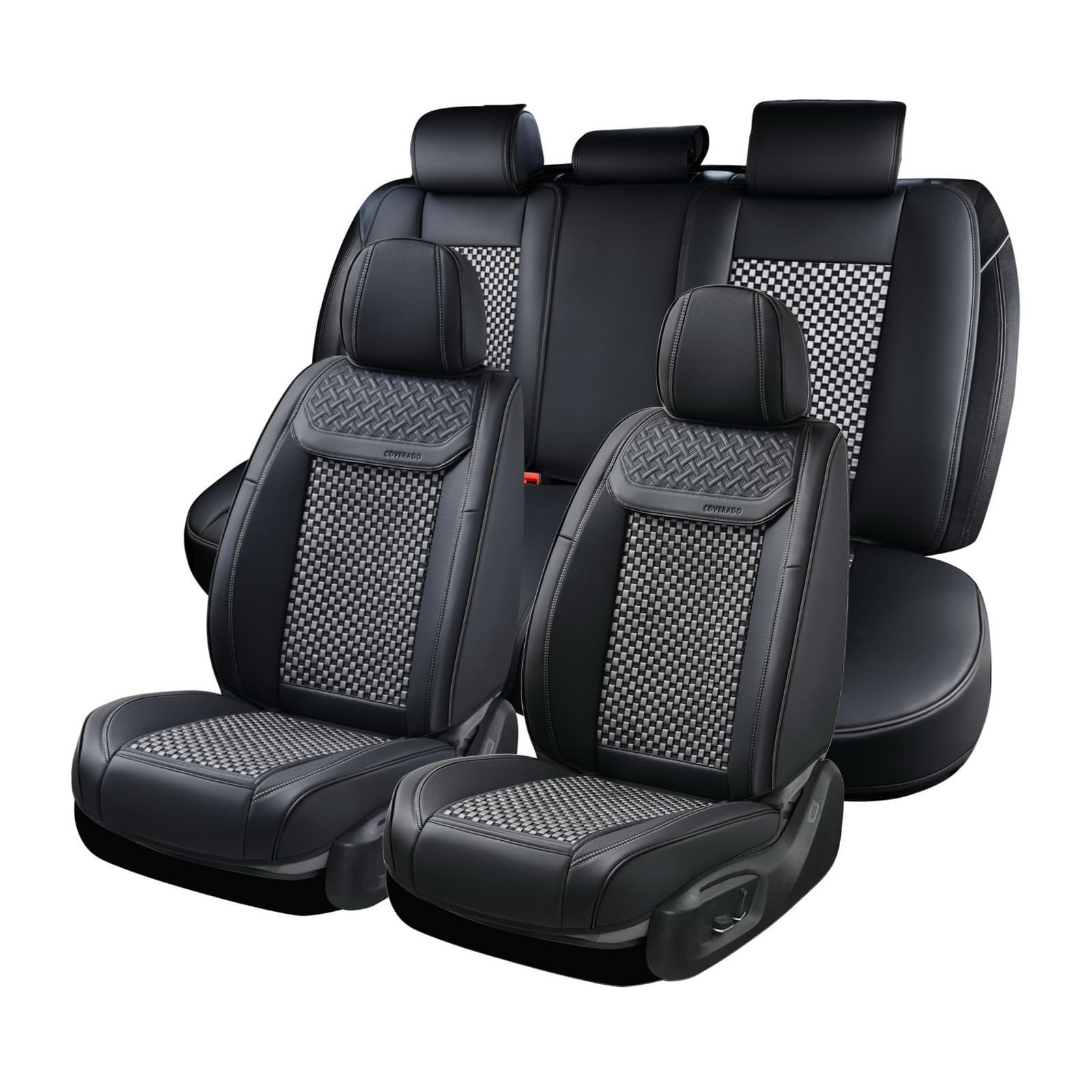 Coverado Leather Seat Covers for Car, Waterproof Car Seat Covers Full Set, 2 in 1 Conversions Car Seat Cover Protector Car Accessories Universal Fit for Most Cars SUVs and Trucks (Black&amp;Gray)