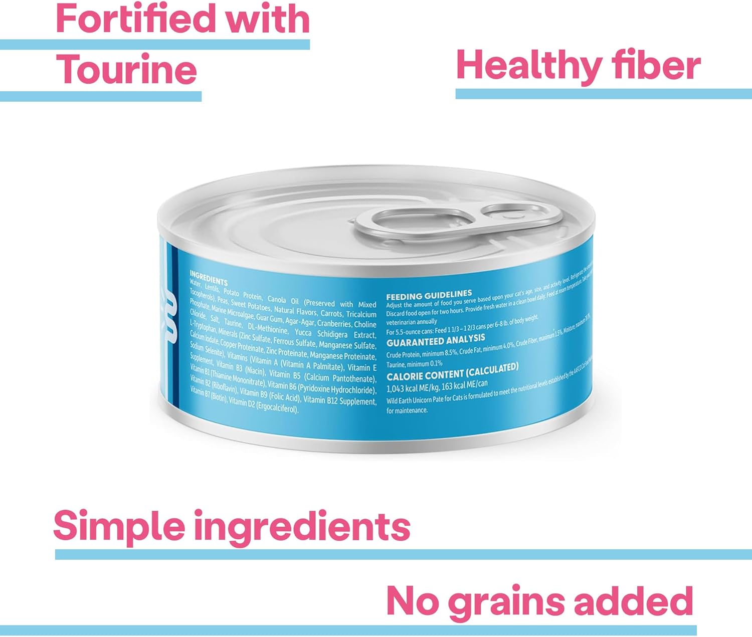 Wild Earth Vegan Wet Cat Food – Grain Free Taurine Fortified | Digestive Support, Allergen-Free, Veterinarian-Developed | Plant-Based High-Protein Formula, 12 Cans of Unicorn Pate 5.5 oz