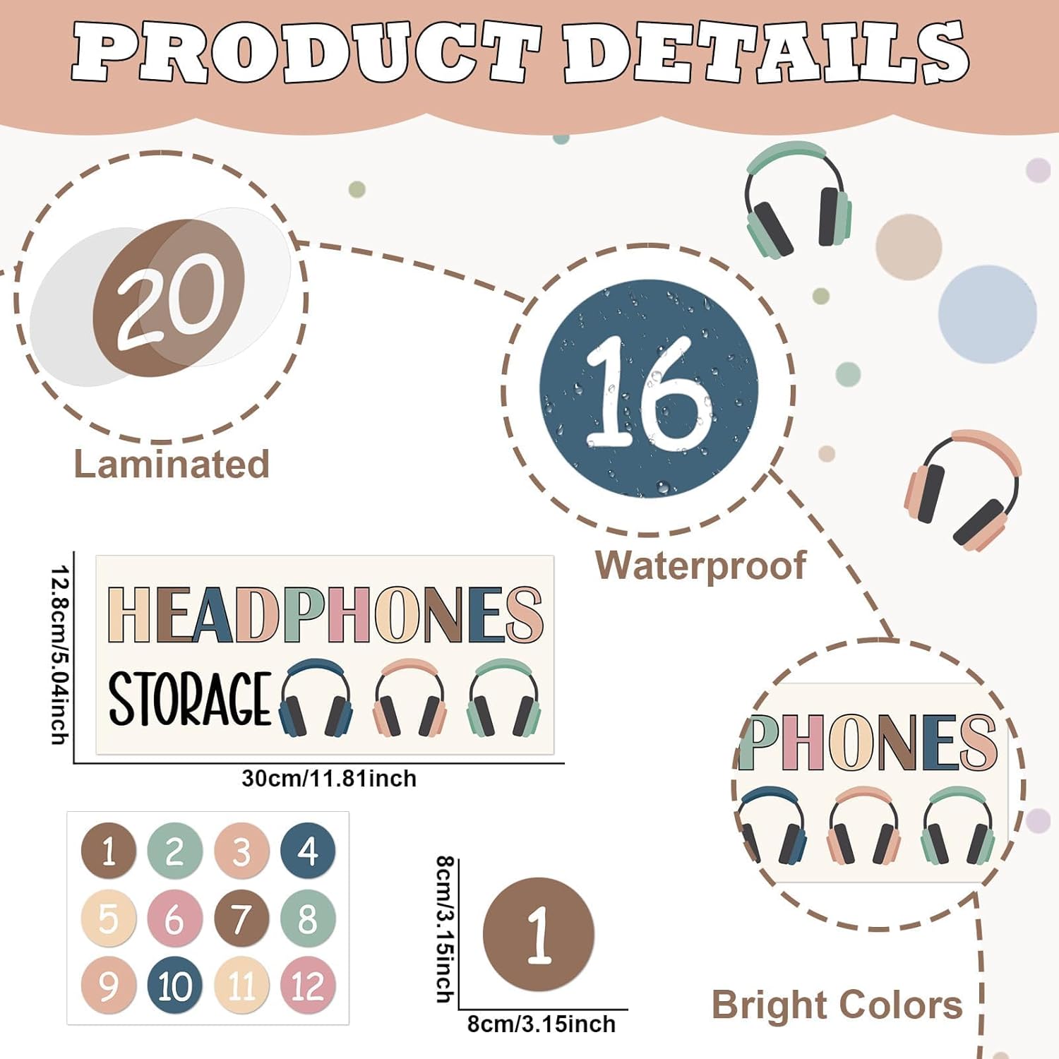 Boho Headphone Organizer Classroom Headphone Storage Over the Door Hanging Headphone Organizer Holder 24 Pockets PVC Clear with Storage Card Number Stickers 4 Hooks for School Cell Phone Calculator