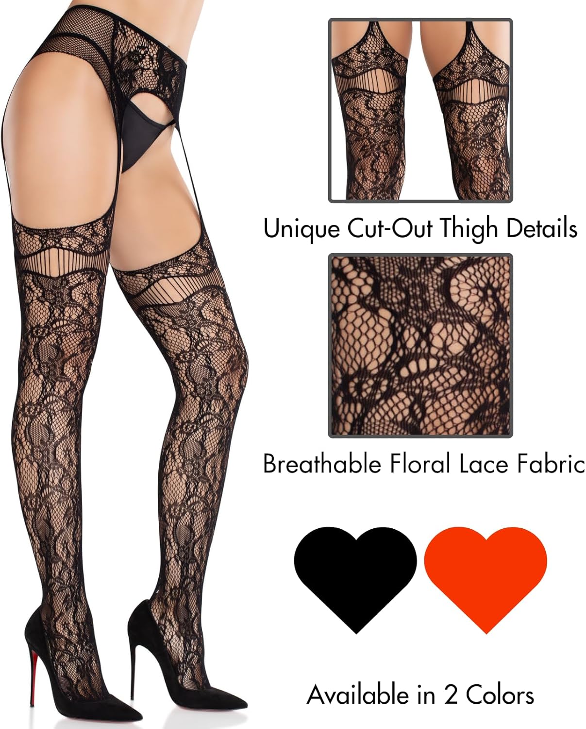 Leg Avenue Women's Bloom Net Stockings With Cut-out Thigh Detail and Attached Garter Belt