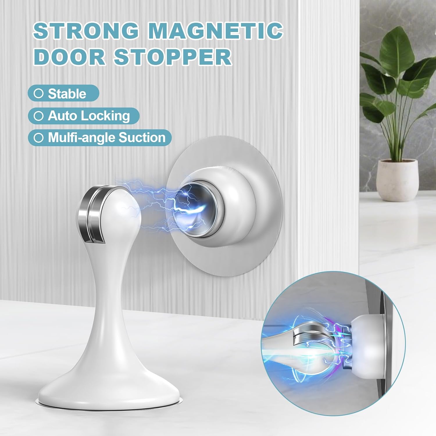 8 Pack Magnetic Door Stoppers, Stainless Steel Door Stops for Wall and Floor Mounting, Door Holder Keep Door Open, No Drilling Door Stop with 4D Adhesive Tapes, White