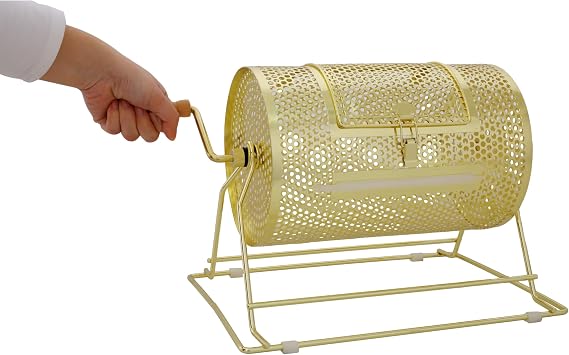 Raffle Ticket Spinner - 12 x 8 Raffle Drum Lottery Spinning Drawing, Brass Plated Raffle Tickets Roll Box with Wooden Turning Handle Holds 2500 Tickets or 100 Ping Pong Balls for Events