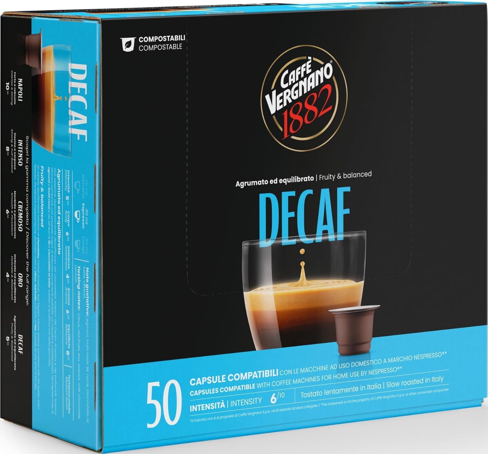 Caffè Vergnano 1882 - Nespresso Compatible Capsules, Decaffeinated