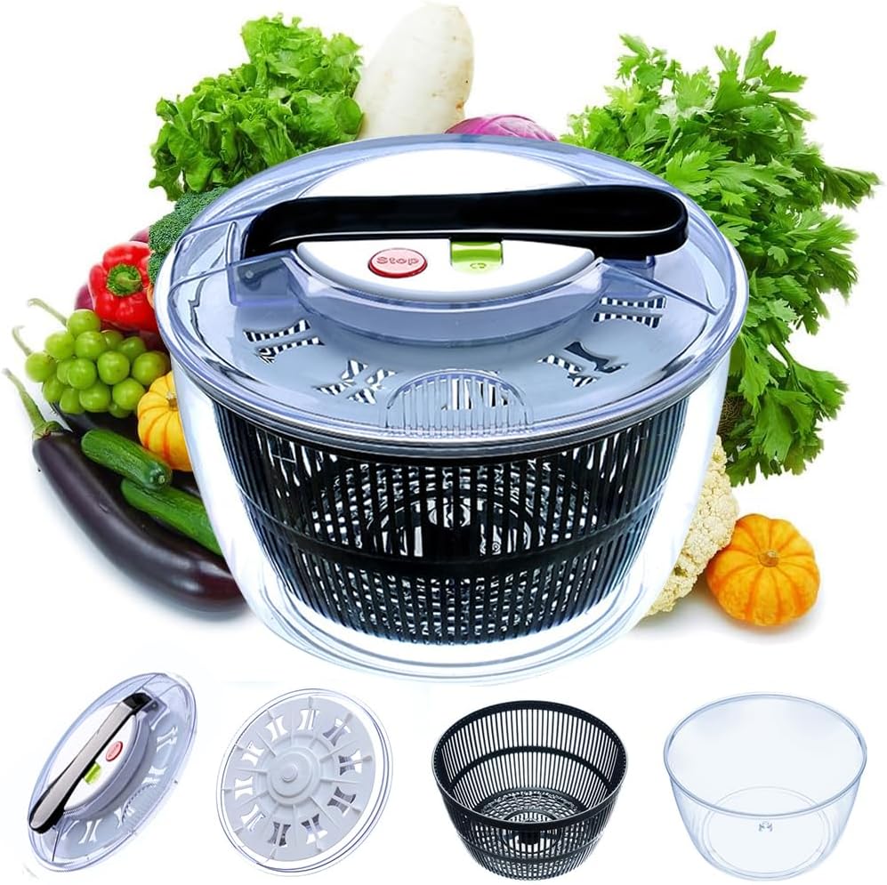 DMG TECH 5L Salad Spinner, Multifunction Manual Salad Spinner, Lettuce Dryer and Vegetable Washer, BPA Free, Vegetable Washer Spinner Dryer, For Salad Greens, Lettuce, Fruits and Vegetables