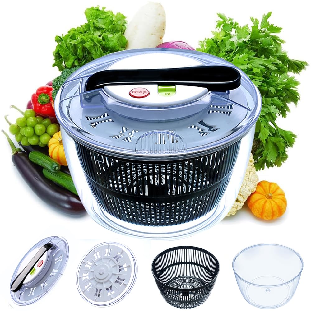 DMG TECH 5L Salad Spinner, Multifunction Manual Salad Spinner, Lettuce Dryer and Vegetable Washer, BPA Free, Vegetable Washer Spinner Dryer, For Salad Greens, Lettuce, Fruits and Vegetables