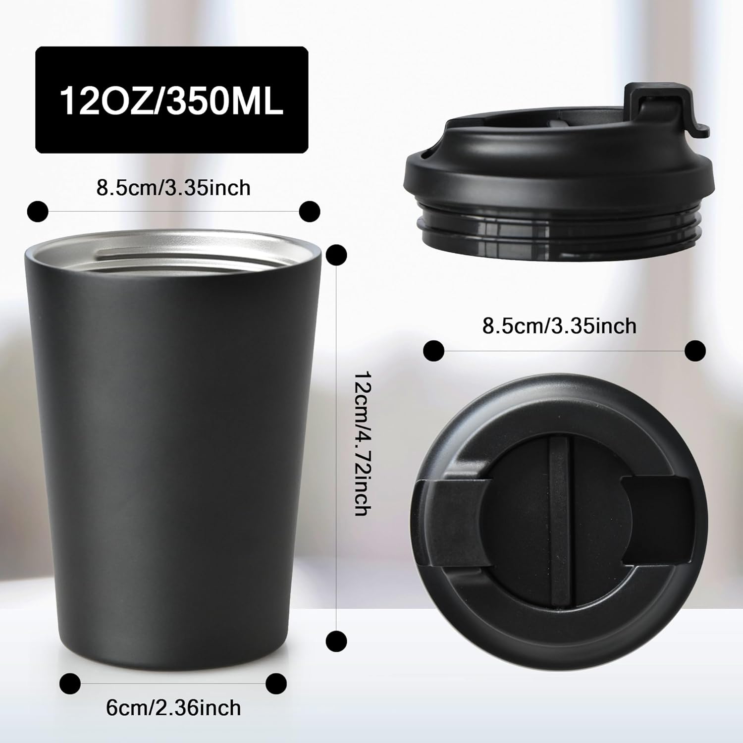 sweet grain Travel Coffee Mug - 12oz Stainless Steel Reusable Coffee Cup with Leakproof Lid, Vacuum Insulated Coffee Tumbler with Built-in Scale for Keep Hot/Ice Coffee,Tea and Beer - Black - Image 5