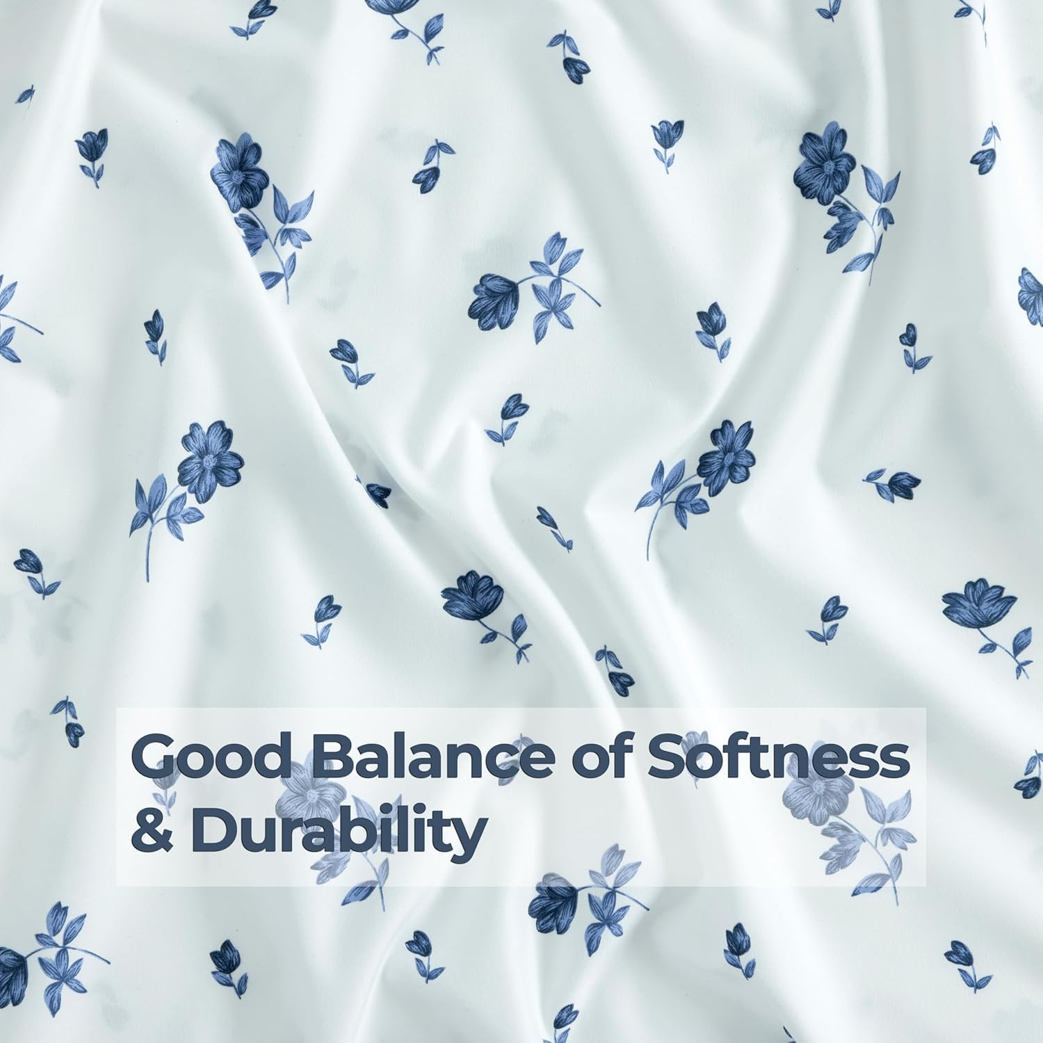 Dreamology Sheet Set Queen, 4 Pieces Microfiber Sheet Set, Printed Sheet Set with Solid Cuffed Detail,Includes 1 Flat Sheet,1 Deep Pocket Fitted Sheet and 2 Pillowcases,Queen Bed Sheets – Blue Floral - Image 6