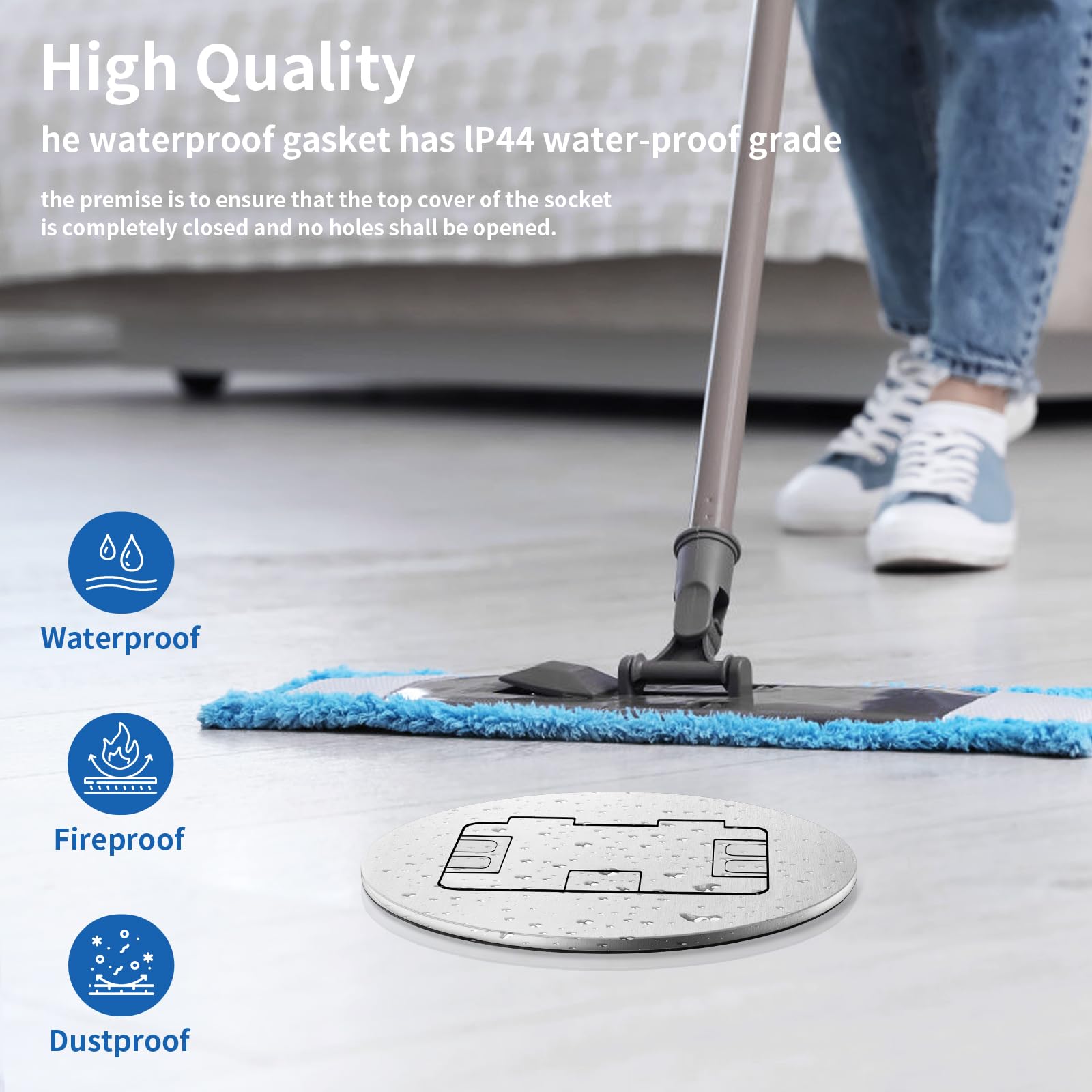 Vagueior Recessed Floor Electrical Outlet Kit – Hidden GFCI 20A Tamper-Resistant Duplex Outlet With Waterproof Cover Box (ETL Certified, Silver)