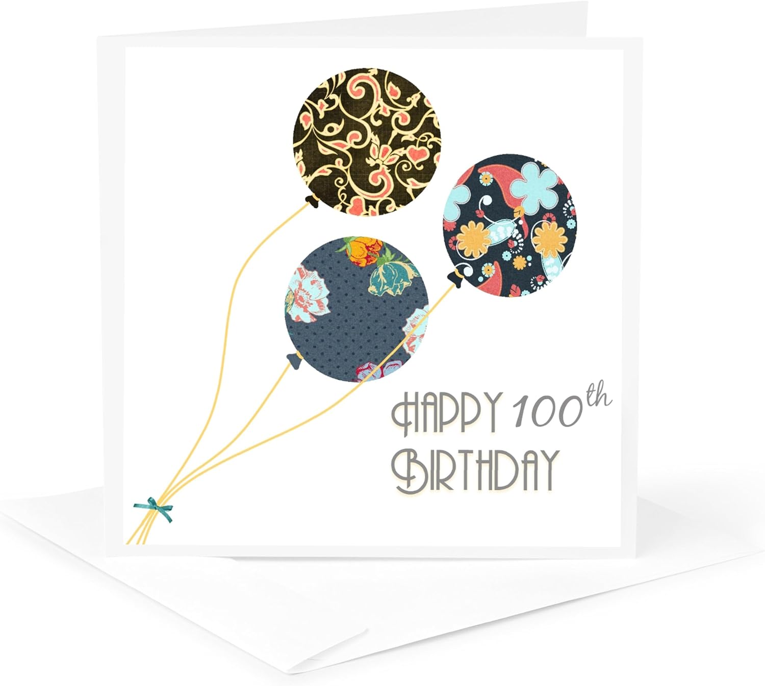 Happy 100th Birthday - floral Balloons black brown blue - Greeting Card, 6 x 6 inches, single (gc_162041_5)