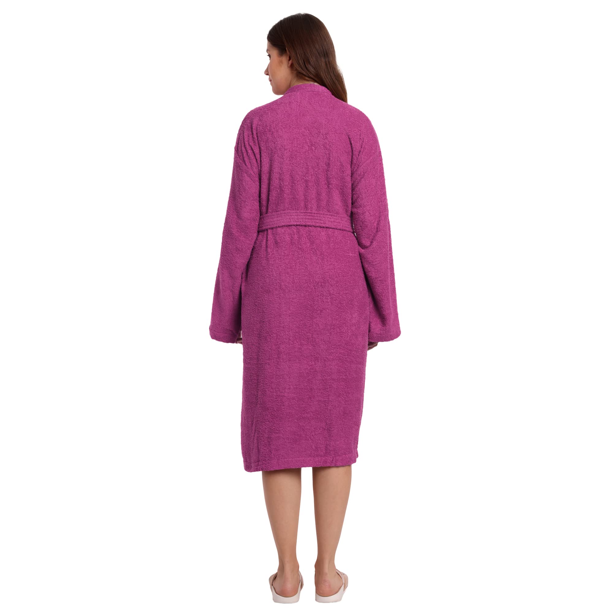 DREAMWEAVERS 100% Soft Terry Cotton Velour Bathrobe Super Soft & Absorbent Knee Length with 3/4 sleeve for Unisex (Pink, Large) 2