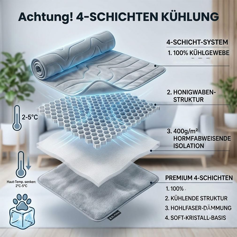 Generisch PfotenChill Kühlmatte Hund Waschbar - Physische Eisseide Hundedecke für Sommer, Auto & Körbe | Softes Kühlpad Ohne Gel | Leichte Atmungsaktive Hundekissen Sommerdecke (L,Hellgrün)