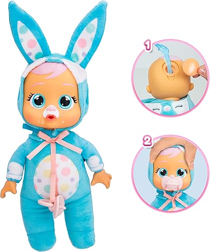 Miniatura 2 de Cry Babies Tiny Cuddles Bunnies Brooks - Muñeca bebé de 9 pulgadas, lágrimas reales de llanto, pijama con temática de conejo azul