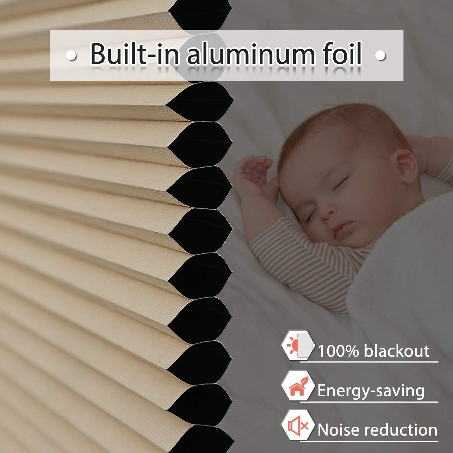 Blackout Cellular Shades Single Cell Cordless Room Darkening Shade for Windows Bedroom, Thermal and Easy to Pull Down & Up, Cream White, Size: 36" W x 64" H