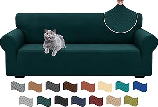 Ystyle 3 Seater Sofa Cover with Armrests, Super Stretch Sofa Cover, Scratch-Resistant Cat Sofa Cover, Anti-Slip Anti-Stain, Universal Modern Sofa Cover, Dark Green