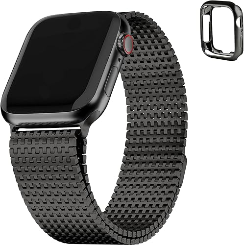 Fullmosa Correa compatible con Apple Watch de 1.614, 1.575 y 1.496 pulgadas, malla de acero inoxidable, cierre magnético, funda de poliuretano