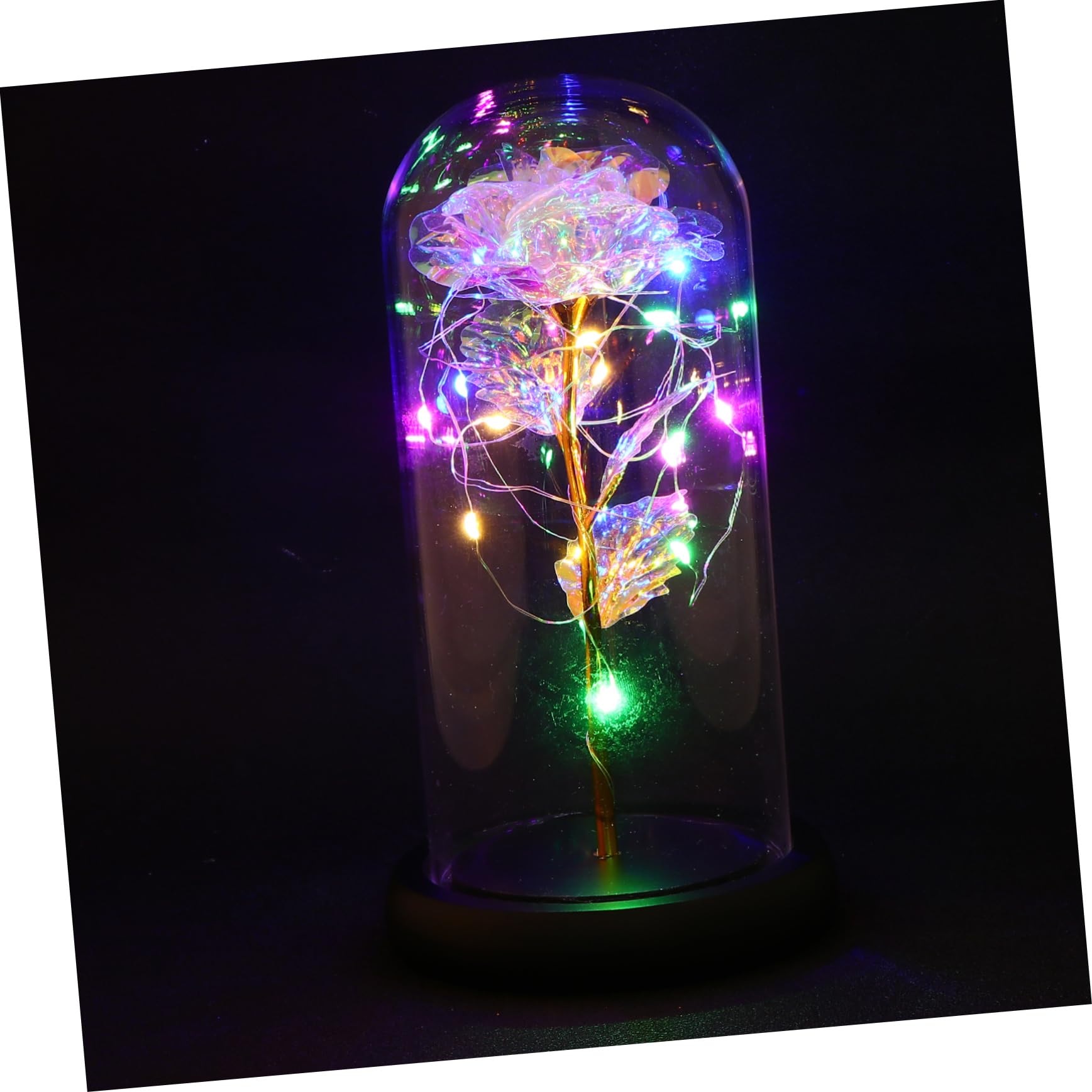 GOOHOCHY Luminous Simulated Rose Glass Dome Creative Valentine's Day Present Beautiful Preserved Flower Light for Home Decor Romantic Present for Girlfriend Wife