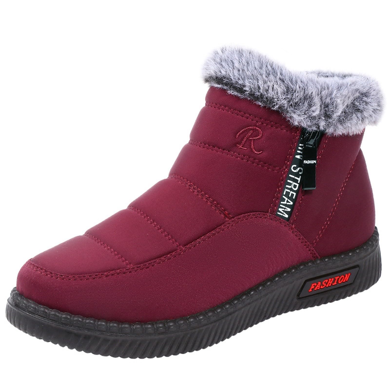 Bottes De Neige Pour Femmes En Polaire Douce, Lacets Épais, Semelle Confortable Antidérapante, Bottes D'Hiver Chaudes à Bout Rond, Couleur Unie, Rose
