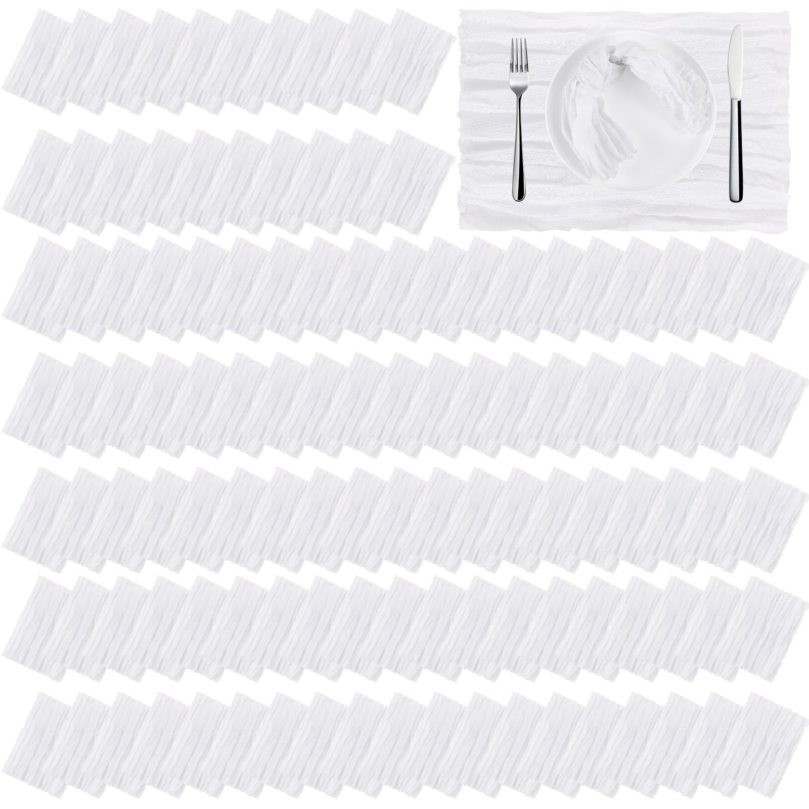 200 Pack Cheese Cloth Napkins Bulk 16 x 16 Inch Cheesecloth Gauze Cloth Dinner Table Napkins Rustic Wrinkled Decorative Cloth Napkins for Wedding Reception Baby Shower Party(White)