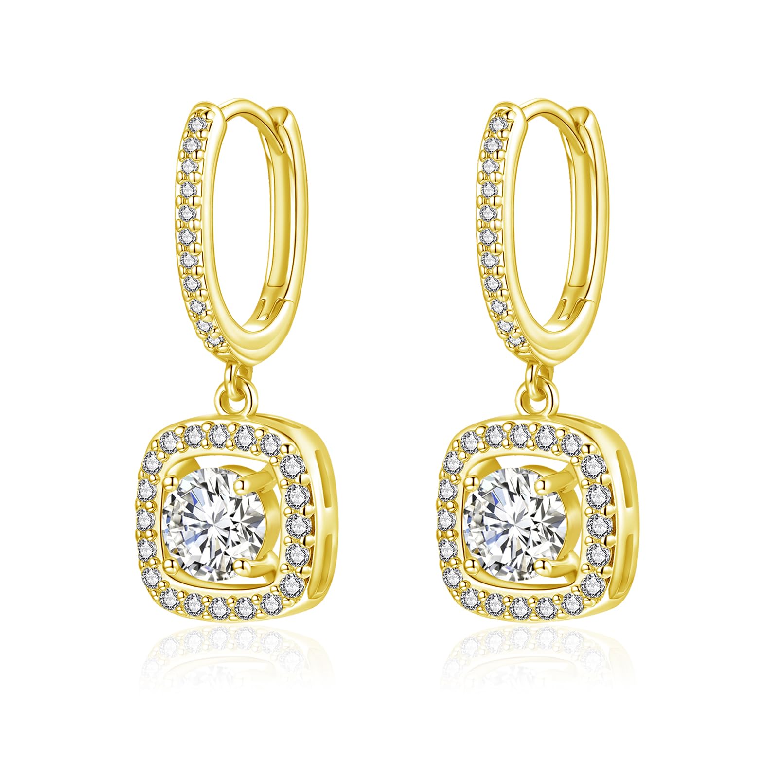 Josfeva Silber 925 Creolen Ohrringe für Damen, 925 Sterling Silber Creolen mit Anhänger, Quadrat Herz Rund Ohrringe Hängend mit Cubic Zirkonia, Hypoallergen Ohrschmuck zum Geburtstag mit Geschenkbox