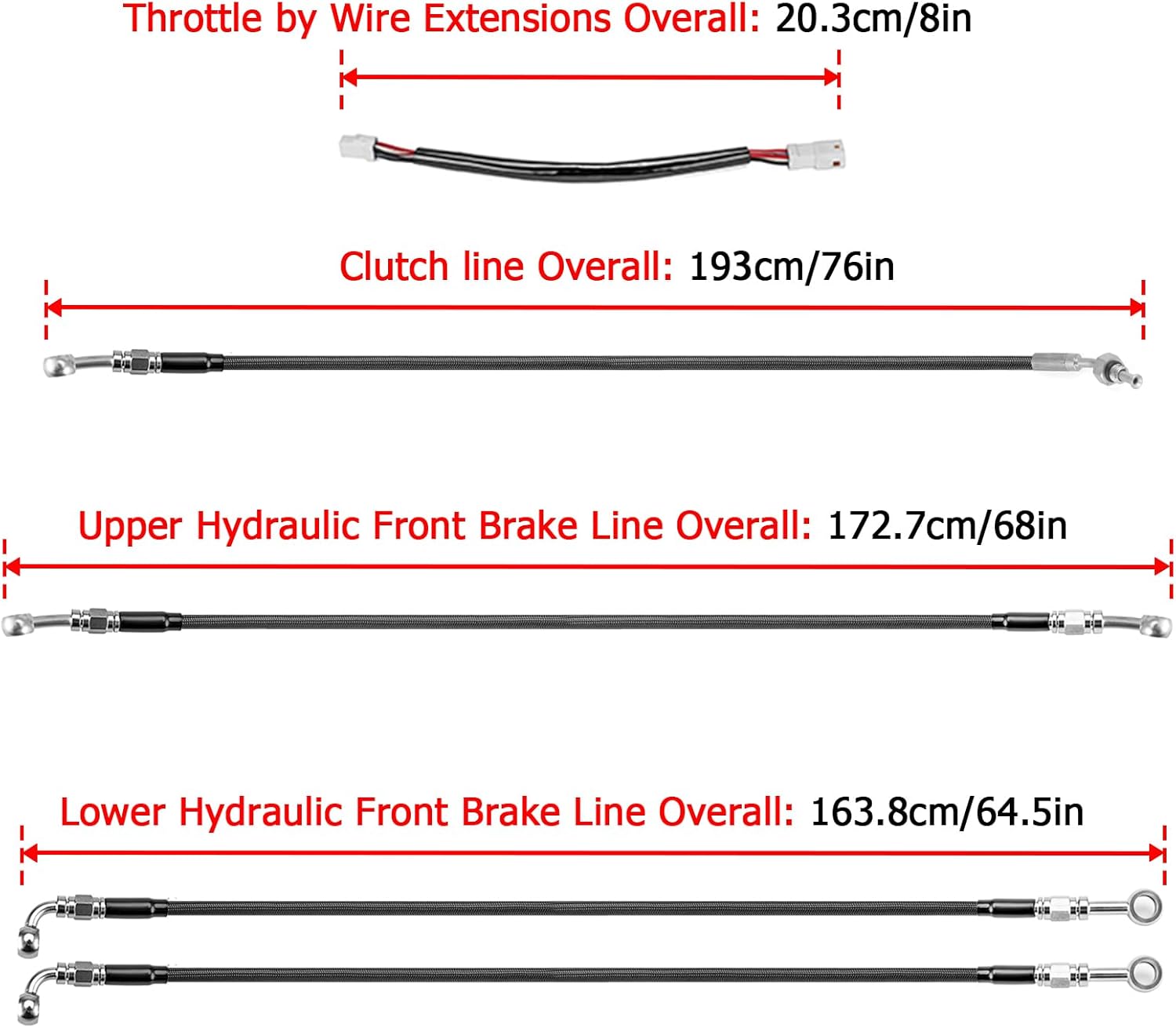 Mofun ABS Hydraulic Front Brake Line & Clutch Line & Throttle by Wire Extensions Black Compatible with Harley Touring Road King Street Electra Road Glide 2017-2020, Fit 12" -14" Handlebar