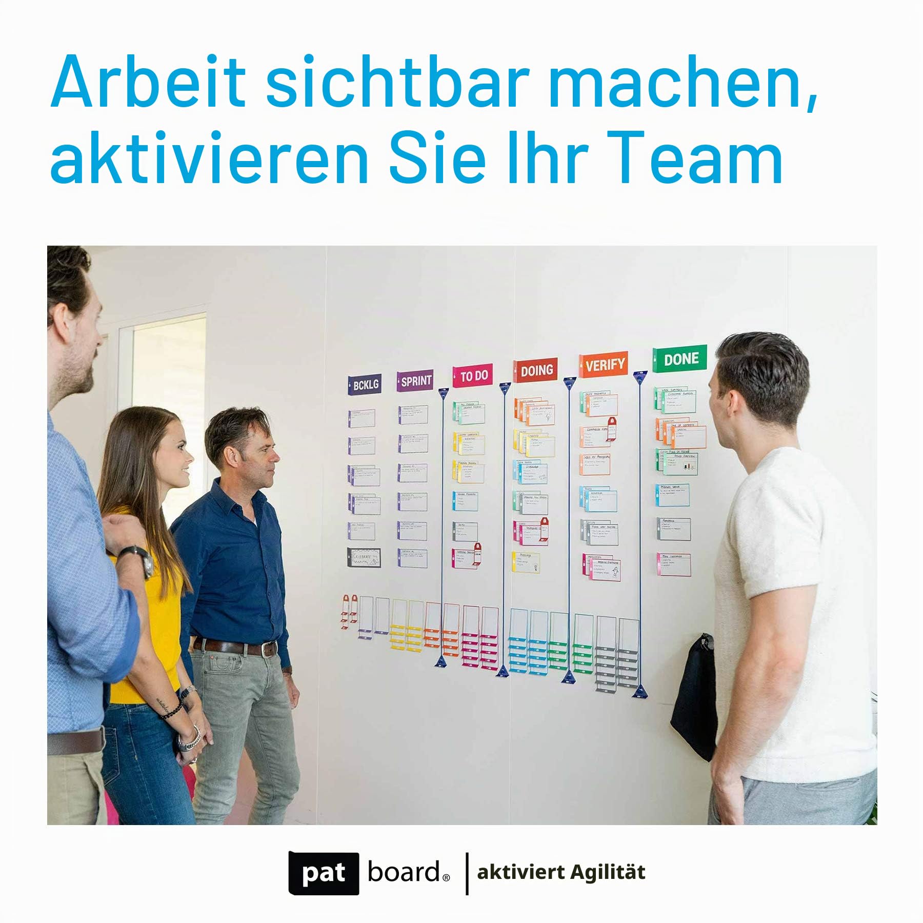 PATboard Kanban Board und Scrum Board – Full Tool Set für Whiteboard, Magnettafel - Beschreibbare Magnete, Scrum & Kanban Karten - Whiteboard Zubehör