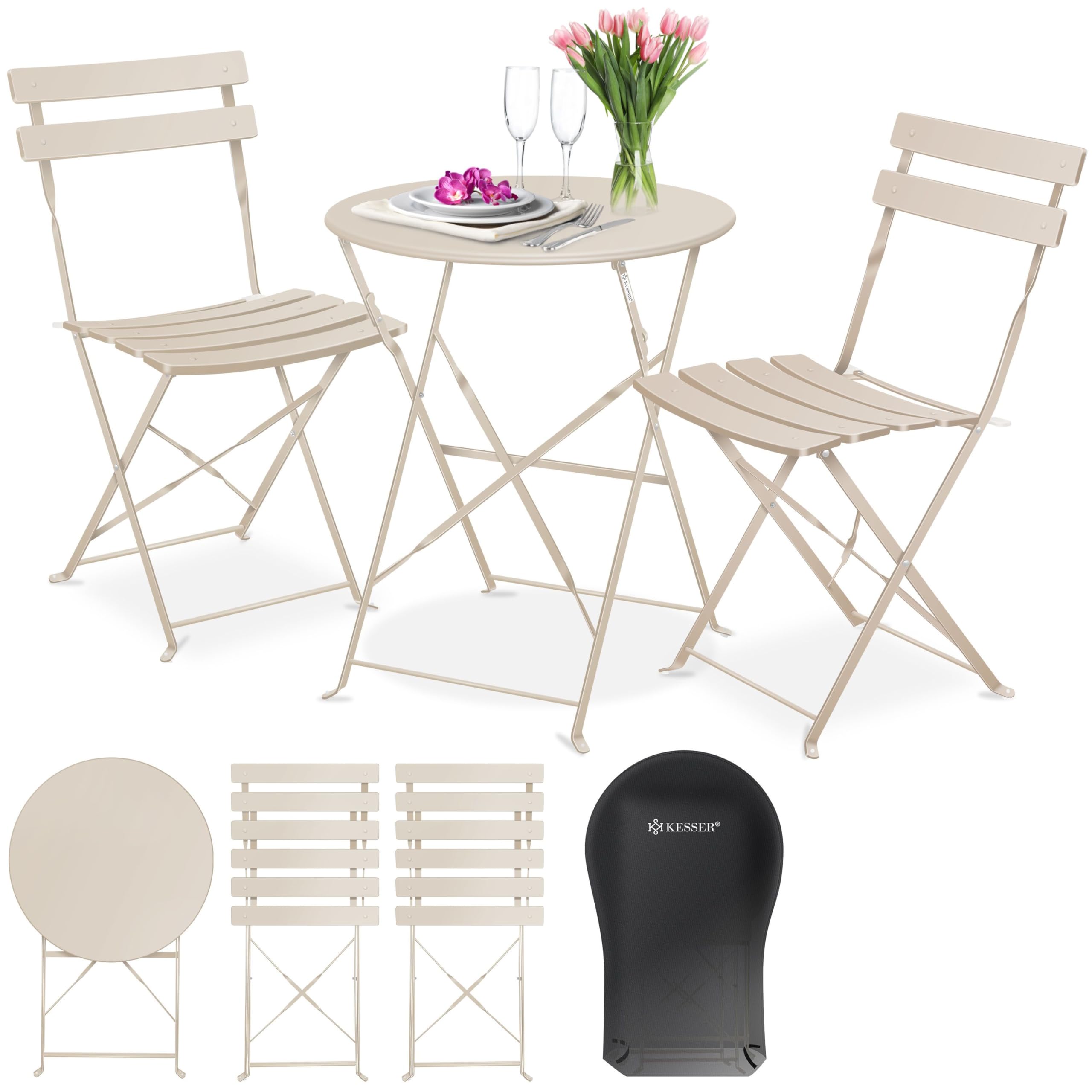 KESSER® Juego de Muebles de jardín de 3 Piezas con 2 sillas Plegables, Juego de Muebles de balcón, Muebles de jardín, Muebles de jardín, Muebles de jardín, Muebles de jardín, Mesa de Metal