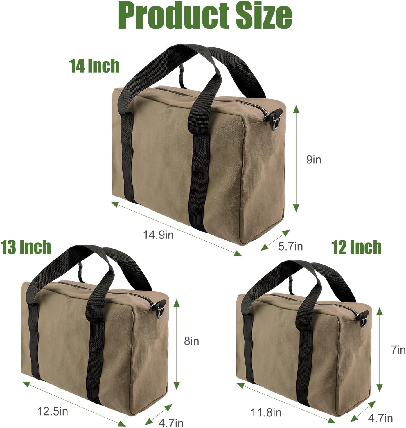 Small Tool Bag,Close Top Wide Mouth Tool Organizer Bag,Large Capacity Tool Bags for Men,Canvas Tool Storage Bag for Storage Handbag for Screwdrivers,Wrench,Pliers Hand Tools (Khaki, 12 Inch) - Image 3